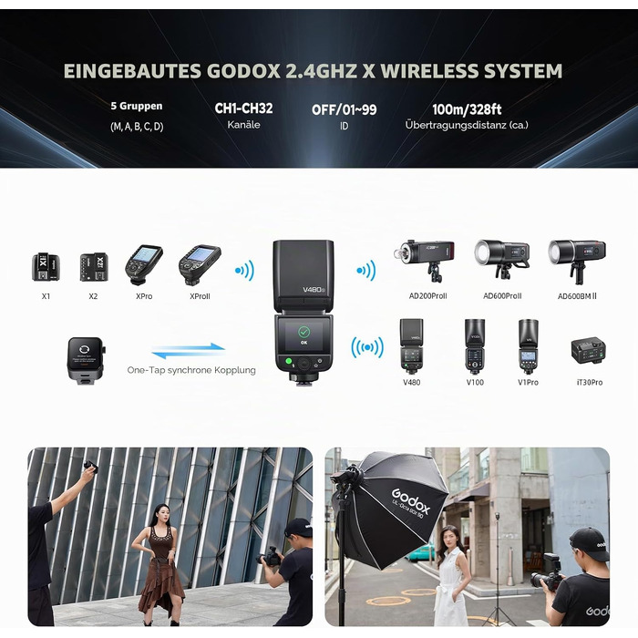 Спалах Godox V480-S для Sony: TTL, 2.4G Wireless, HSS 1/8000, GN50, з сенсорним екраном та Li-ion акумулятором