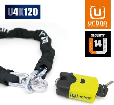 Ланцюговий замок URBAN SECURITY U4K120, загартована сталь 10 мм, рівень безпеки 11, для мотоцикла та велосипеда, 120 см