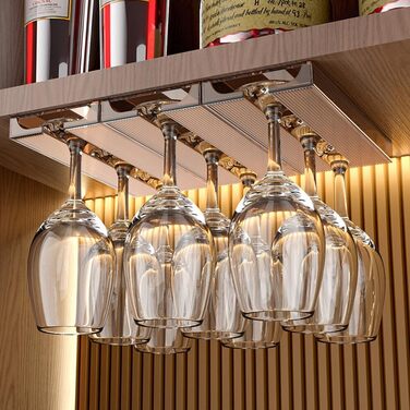 Підвісні тримачі для келихів вина Geoyien (4 шт.), без свердління, міцна конструкція, економія місця (колір: коричневий, розмір: 25,8*11*2,4 см)