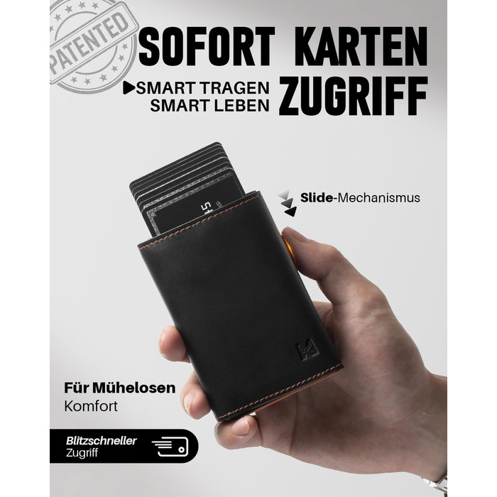 Чоловічий гаманець з RFID-захистом та відділенням для монет, смарт-гаманець з вікном для документів, шкіряний гаманець для карт (чорно-помаранчевий)