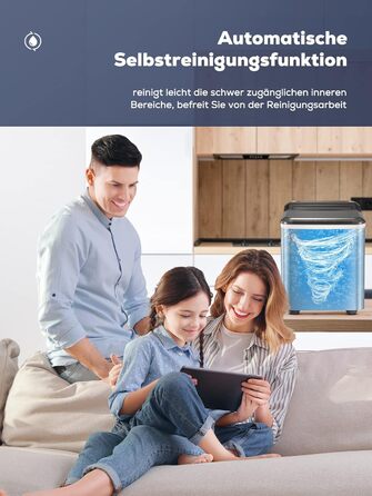 NORTHCLAN Stainless Steel Ice Maker - 14kg Capacity, 2 Sizes, Self-Cleaning, Fast Ice Production, LED Display, 2L Tank, Includes Scoop & Basket
