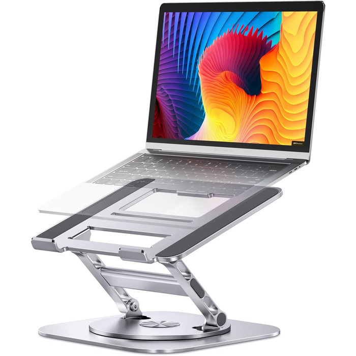 AOEVI Adjustable Laptop Stand with 360° Swivel Base - Ergonomic Foldable Laptop Riser for Desk - Compatible with MacBook Pro/Air & Notebooks up to 16 inches (Pro Silver)