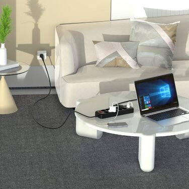 10-ти портова мережева розетка з вимикачами, KEPLUG, 4 USB, захист від перенапруги, для стіни, 2 м, чорна