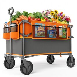 Візок-садовий портативний Bollerwagen 300L XXL помаранчевий - для саду, кемпінгу, пляжу, фестивалів. З навантаженням до 120 кг, тримач для напоїв, бічна кишеня.