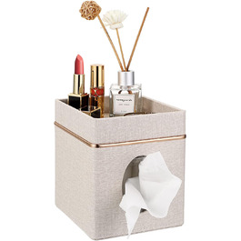 BTSKY Square Linen Tissue Box Holder with Top Shelf – Household Office Table Tissue Box with Jewelry Holder on Top, Beige
