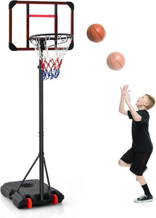 COSTWAY Adjustable Height Basketball Hoop System - Mobile Outdoor Basketball Stand with PC Backboard and Wheels (155-210cm)