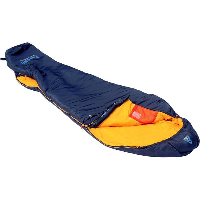 Спальний мішок TAMBU Mumienschlafsack 80x210см - компактний, для літа, осені та зими. Теплий, для кемпінгу, подорожей, фестивалів. Без PFC, синій.