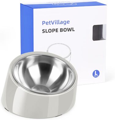 Миска для собак Petvillage з нахилом 15°, неслизька та з захистом від протікання, знімний стійкий підставник з меламіну, розмір S/0,5 чашки, сірий колір