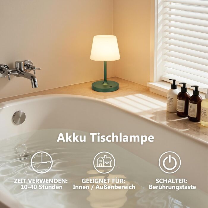 LED Настільна лампа бездротова акумуляторна з регульованою яскравістю та пам'яттю, сенсорна нічна лампа для спальні, кафе, вулиці (Зелена)