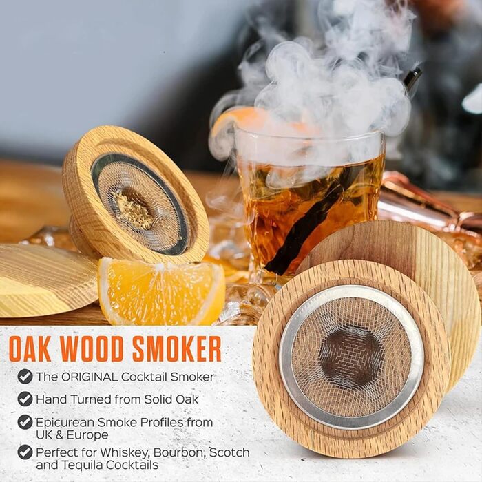 Набір для копчення коктейлів та віскі з 4 дерев'яними стружками, ретро-набір для створення димчастих напоїв, ідеальний подарунок для батька, чоловіка та любителів коктейлів