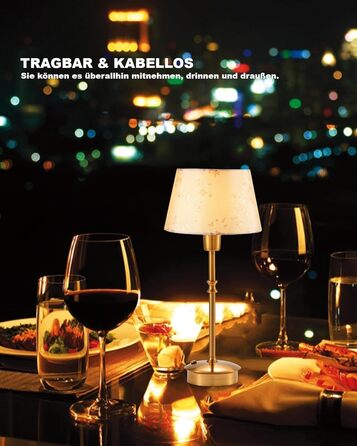 Настільна лампа OCEST на акумуляторі, сенсорне керування, регульована яскравість, для дому, кухні, тераси, їдальні (античне латунь-лінолеум), плафон з шовку 35,5 см