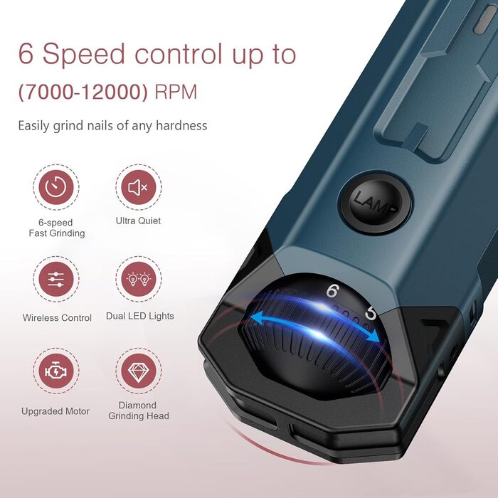 Електричний точилка для кігтів собак LOFICOPER з 6 швидкостями, 2 LED-ліхтариками, 3 портами, тихий для собак маленьких, середніх та великих порід