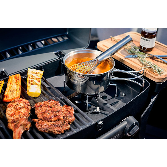 Enders® Gas Grill URBAN PRO, Table Grill, Grilling, Cooking, and Baking Function, 2 Stainless Steel Burners, Small, Grill Thermometer, Balcony, Camping Grill, Aluminum Cast Housing + Lid, #2060