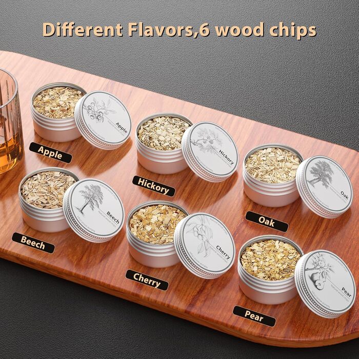 iDiskk Набір для копчення коктейлів: електричний димогенератор для віскі, вбудований запальник, 6 дерев'яних стружок для Old Fashioned, бурбон, міксологія