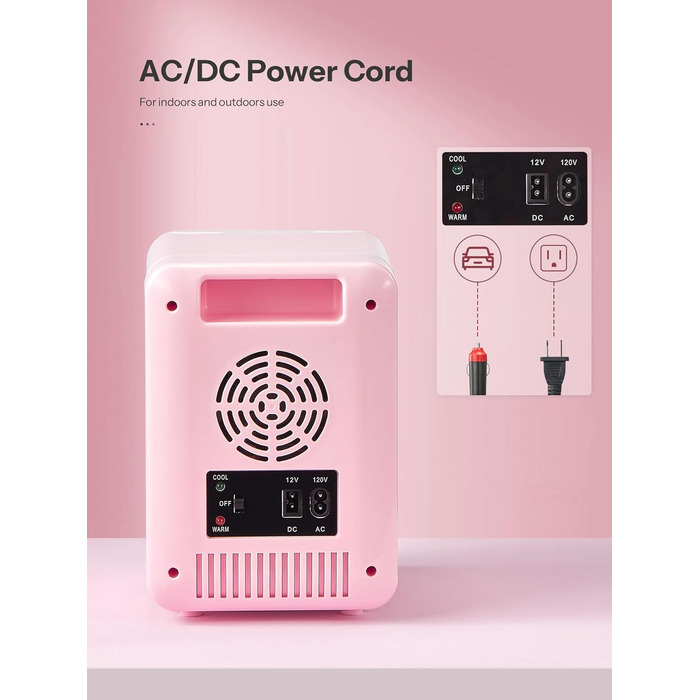 Міні-холодильник 6 л, 9 банок, портативний кулер/грілка, рожевий (дзеркальний)