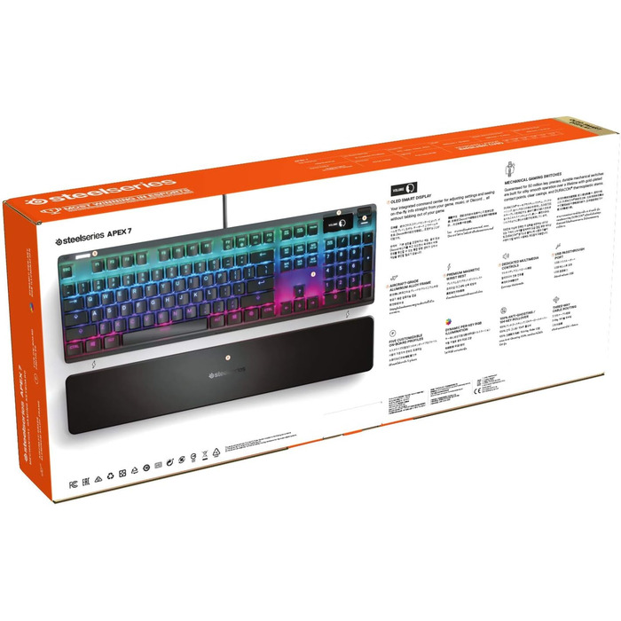 SteelSeries Apex 7 - Механічна ігрова клавіатура з OLED дисплеєм - Червоні перемикачі - Розкладка DE (QWERTZ)
