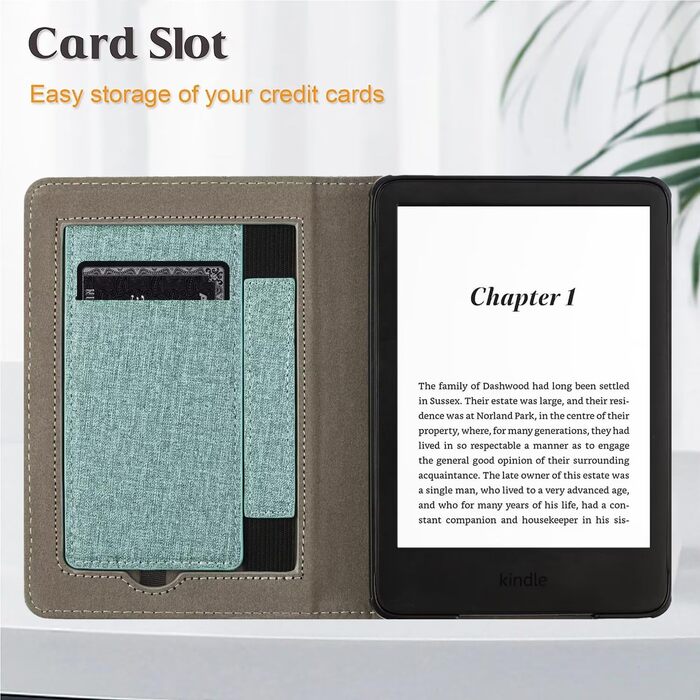 Чохол MOKASE для Kindle Paperwhite 5/6/7 (6 дюймів) з петлею та відділенням для карт, Pine Green