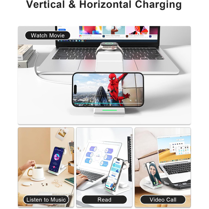 Бездротова зарядка 3-в-1 для Apple Watch, iPhone та AirPods Pro (білий)