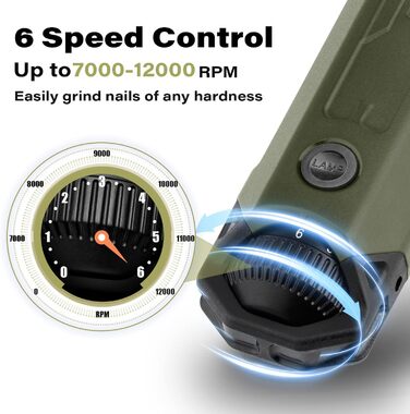 Електричний точилка для кігтів собак Casfuy 6-ступінчаста – тиха, акумуляторна, для великих, середніх та маленьких собак, армійний зелений