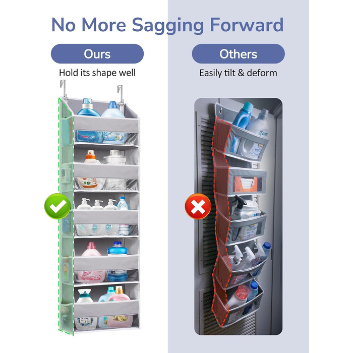 Органайзер для дверей ULG з 5 великими та 10 сітчастими кишенями, вантажопідйомність 20 кг, для спальні, ванної, кухні (сірий)