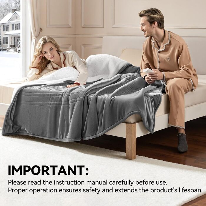 Електрична ковдра з підігрівом, 9 зон, таймер 1-9 годин, функція пам'яті, швидкий нагрів, фланель/шкіряна підкладка, 160x120 см, для 1 особи/дивану