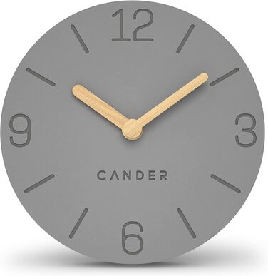 Cander Berlin MNU 2615 H Gray Table Clock, battery-powered, silent (no ticking), vintage, analog, modern, wood hands, MDF, 15 cm