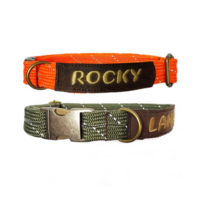 Персоналізований поводок для собак або нашийник: регульований, з натуральної шкіри, зі старовинною латунною фурнітурою