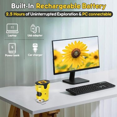 Дитячий цифровий мікроскоп 1000X з 4K екраном: перезарядний, портативний, USB, для науки та дослідження, комплект з предметними скельцями, ідеальний подарунок для дітей 4-12 років (зелений/жовтий)