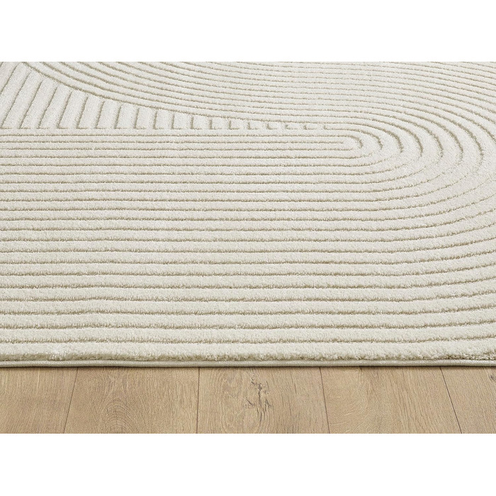 Килим Everest - сучасний коротковорсовий килим для вітальні та спальні з ефектом висоти-глибини, 3D ефект, висока щільність ворсу та приємна м'якість, дизайн Panglao, кремовий, 80 x 150 см