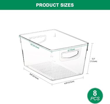 Refrigerator Organizer Drawer Set with Handle, 3-Piece Stackable Kitchen Storage Boxes with Pull-Out Drawer & Lid for Vegetables, Berries, Meat | PET Plastic Food Storage Containers (Clear Medium 8 Pcs)