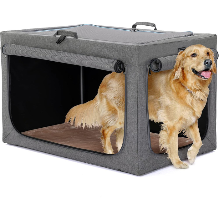 Клітка для собак Petsfit, розкладна, велика, середня, маленька, сіра, 100 x 64 x 63 см, з м'якою підстилкою