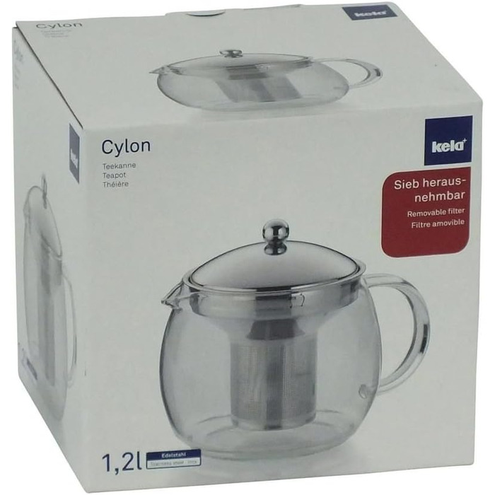 Kela 16922 Glass Teapot with Stainless Steel Infuser, 1.2 l, Cylon