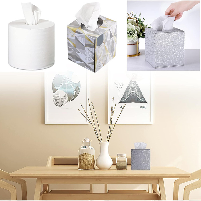 BTSKY Square Tissue Box Cover made of PU Leather – stylish cube-shaped tissue box holder with magnetic bottom, decorative PU tissue box for vanity dresser, bedside table, table