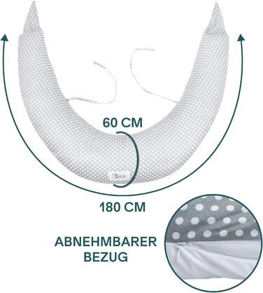 Подушка для годування Koala Babycare XXL: подушка для вагітних, для сну на боці, з бавовняним чохлом, сертифікований медичний виріб, подушка для дорослих (сірий - білий) X-Large сірий - білі крапки