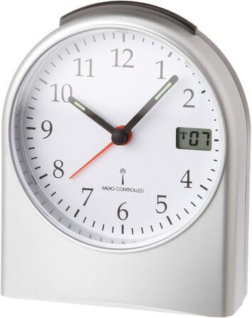 TFA Dostmann Analog Radio Clock, 98.1040.54, with Digital Second Display, Radio Clock, with Backlight, 6.8 x 11.5 x 15.2 cm, Plastic, Grey, L 96 x W 55 x H 116 mm