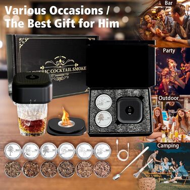 Електричний набір для копчення коктейлів, Смок для віскі з 6 смаками, перезаряджається, подарунок для чоловіків