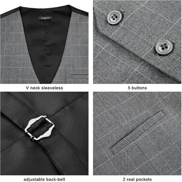 Жилет для костюма чоловічий HISDERN, бавовна, в клітинку, світло-сірий, розмір XL