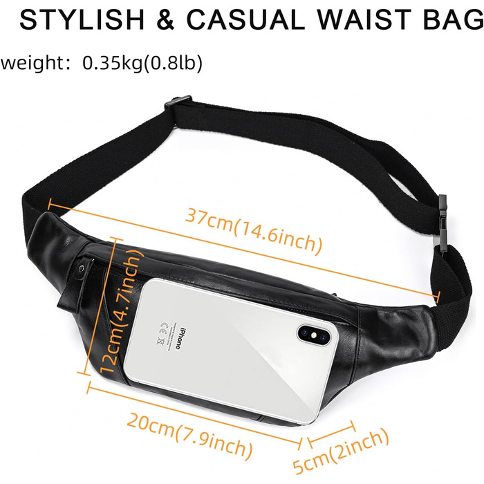 Чоловіча/Жіноча поясна сумка з натуральної шкіри Vintage, чорна, 1034