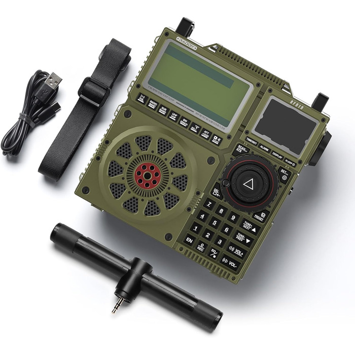 Радіоприймач Raddy RF919 SSB: FM/AM/SW/VHF/UHF/AIR/CB, SSB, з тюнером, 3 роз'єми для антен, 5000mAh, навушник (зелений)
