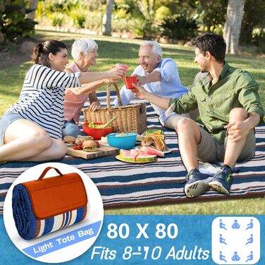 Пікнікова ковдра Boobhone, велика водонепроникна, 3-шарова, 80''x80'' - для кемпінгу та відпочинку