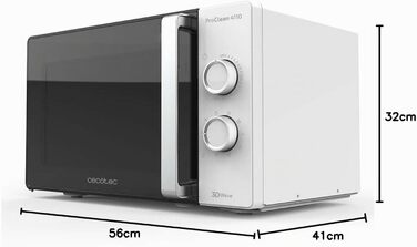 Мікрохвильова піч з грилем Cecotec ProClean 4110, 700W/800W, 23Л, Ready2Clean, 3D Wave, біла