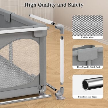 Sarr Klith Playpen Baby 150 x 180cm, Playpen with Suction Cups, Indoor/Outdoor Playpen with Breathable Mesh, No Play Mat, Large Safety Play Area with Easy Assembly/Disassembly 150x180cm