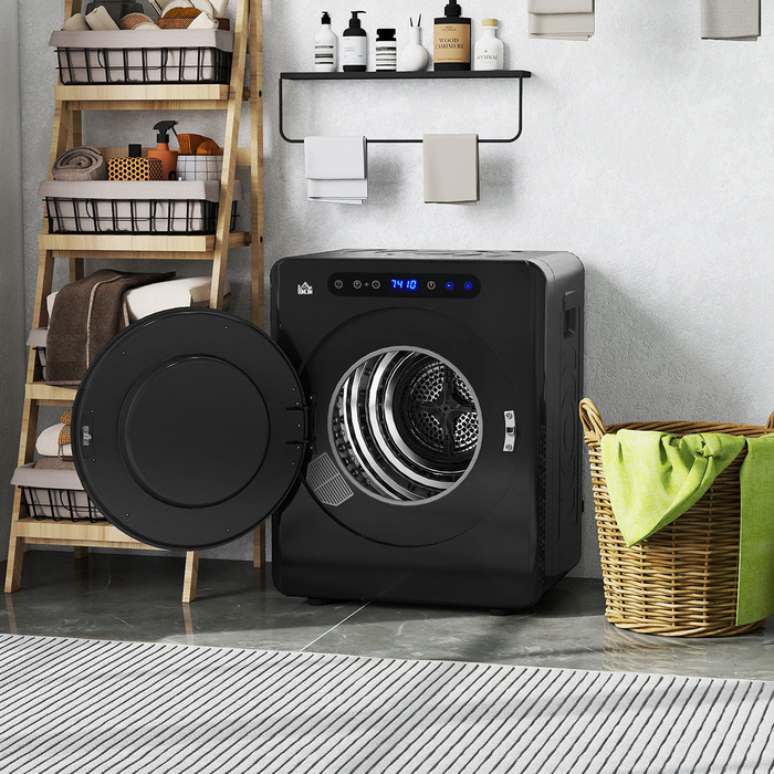 Сушарка для білизни HOMCOM з 6 програмами, 40-60°C, місткістю 4 кг, компактна, з сенсорним керуванням, чорного кольору