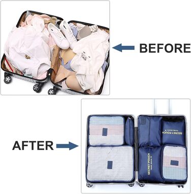 Органайзер для валізи AiQInu, набір 7 шт: кубики для пакування, органайзери для подорожей, сумки для одягу та взуття, темно-синій, одиночний