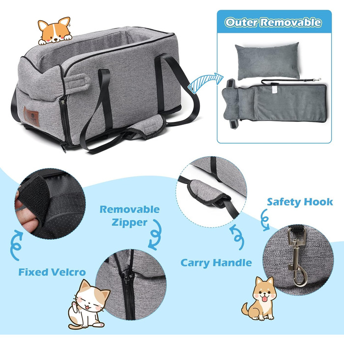 Автокрісло для собак та котів (до 6 кг) - знімний та миючий, для середньої консолі