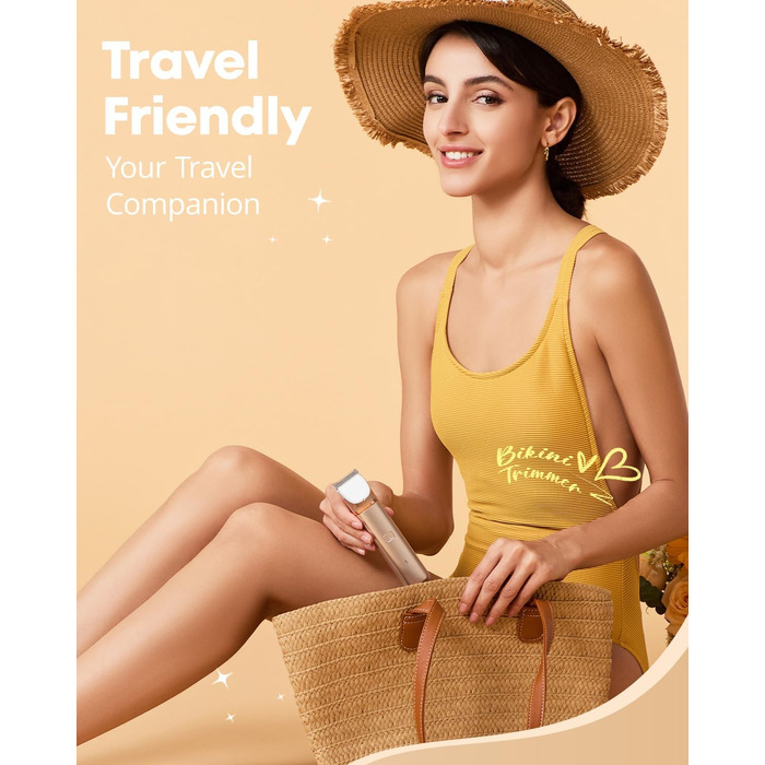 Електричний триммер для бікіні VG VOGCREST: безболісний жіночий депілятор для тіла, для рук, ніг, зони бікіні (рожеве золото)