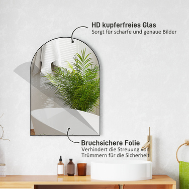 HOMCOM Curved Bathroom Mirror, 50 x 70 cm, Aluminum Frame Mirror, Decorative Mirror for Bathroom, Kitchen, Black