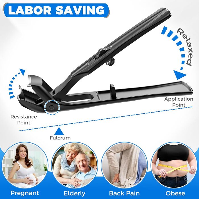 Кусачки для нігтів для літніх людей з широкими щелепами та довгою ручкою, кусачки для кутикули з кутовою головкою, з контейнером для збору обрізків, подарунок для чоловіків та жінок, чорні