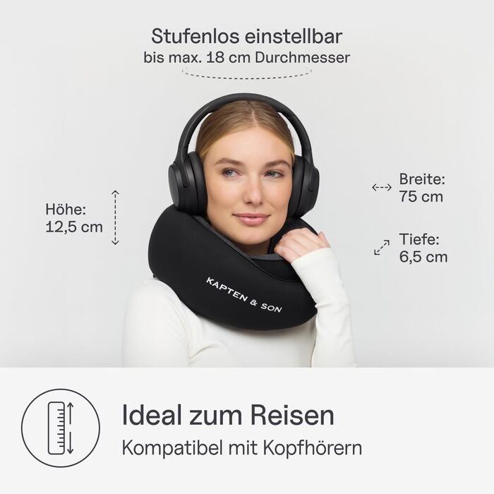 Подушка для шиї Kapten & Son | Подорожі | З піною Memory Foam | Регульована | Ергономічна