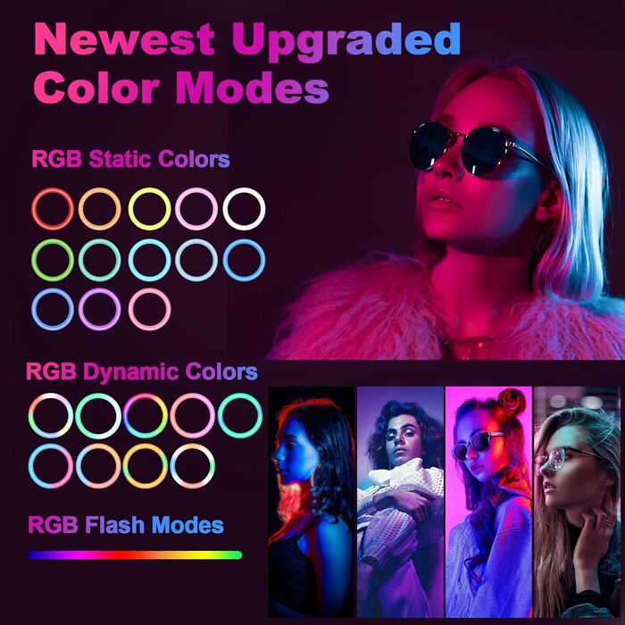 PEYOU Кольцеве світло з штативом, 42 режими RGB, для відео, Live, Vlog, YouTube, TikTok, макіяжу та фотографії